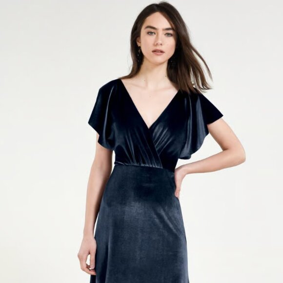 Jenny Yoo Inesse Velvet Gown in Navy Blue - Picture 1 of 3